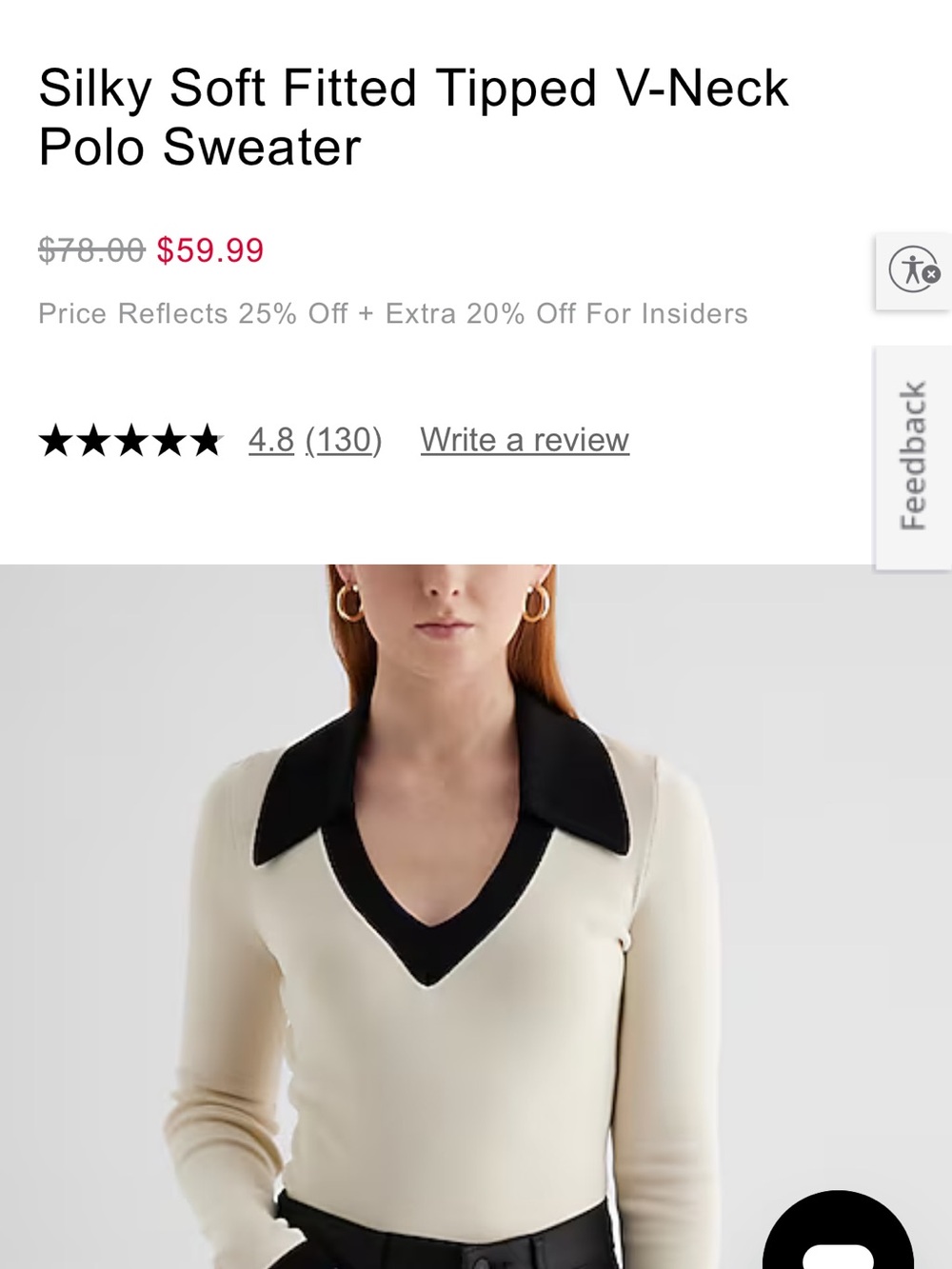 Express Cream V-Neck Sweater with Black Collar